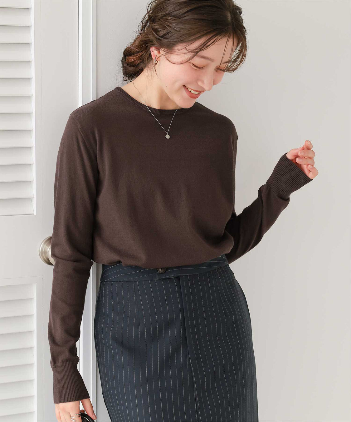 titivate「なめらか手触りカシミヤタッチクルーネックニット」|ニット・セーター|ブラウン