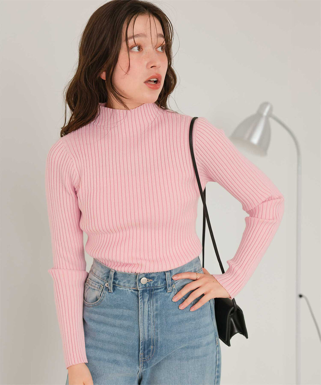 titivate「ウォッシャブルボトルネック配色デザインニット」|ニット・セーター|ピンク