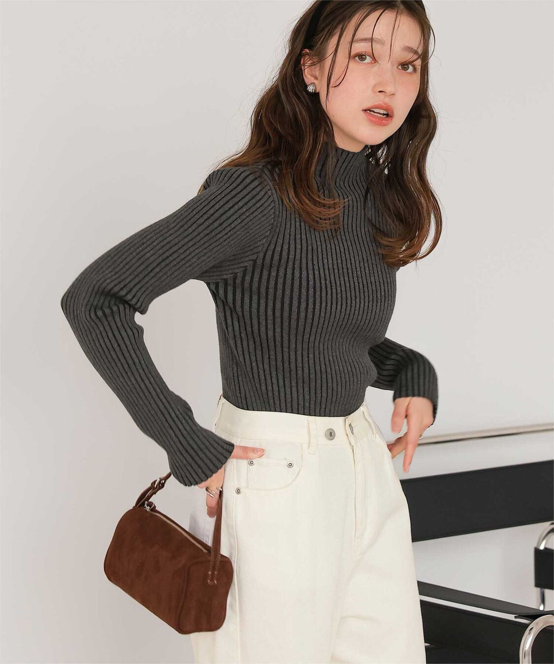 titivate「ウォッシャブルボトルネック配色デザインニット」|ニット・セーター|