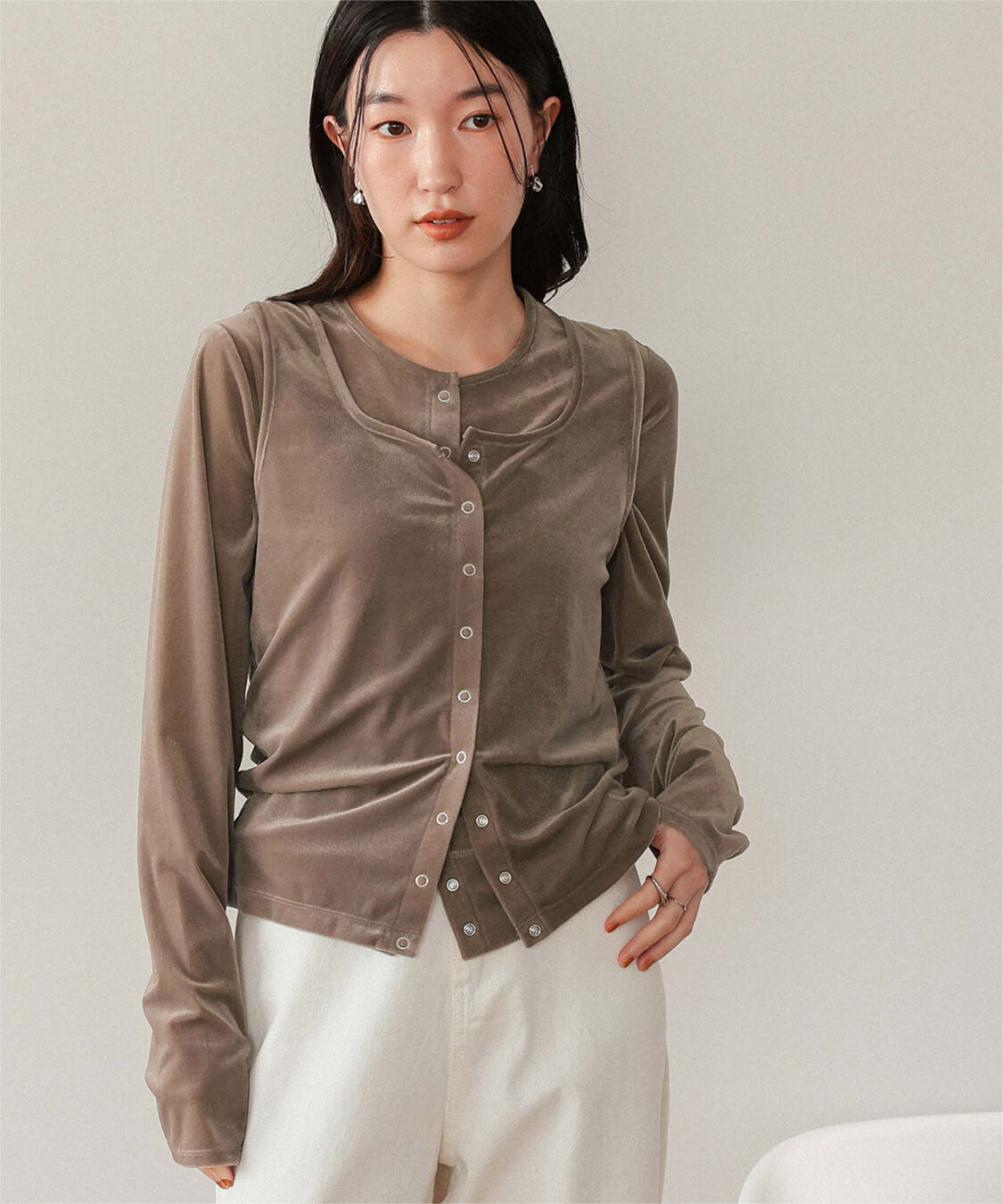 titivate「前後2wayシアーベロアタンクトップ」|タンクトップ|グレージュ