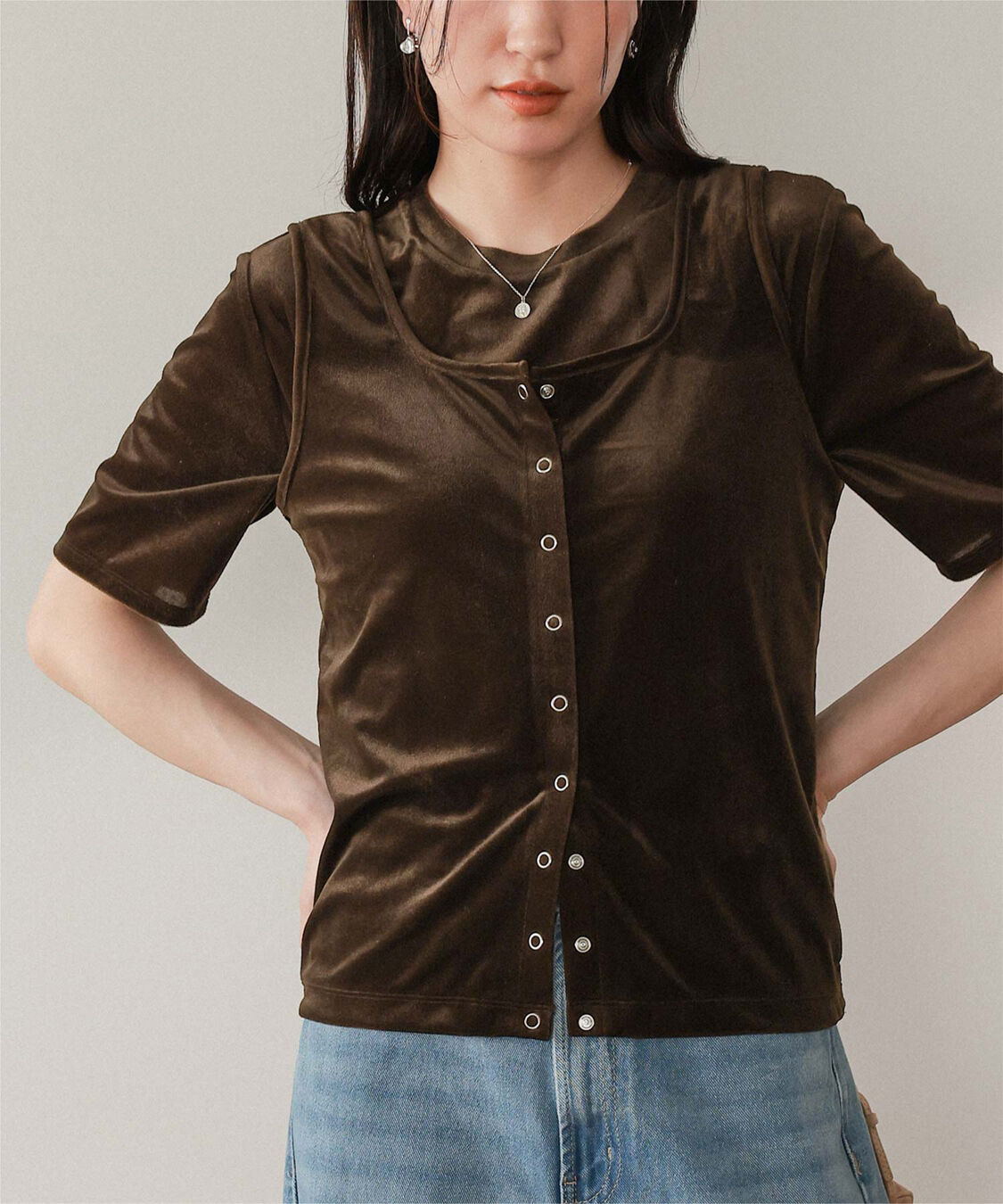titivate「シアーベロア半袖Tシャツ」|Tシャツ・カットソー|ブラウン