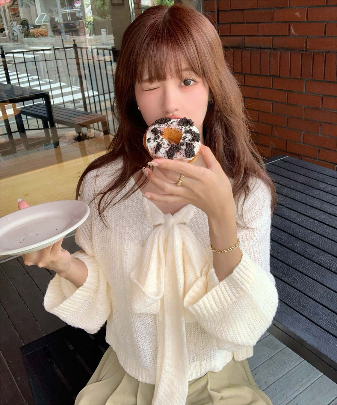 titivate「【いつきさんコラボアイテム】前後2wayリボンデザインシアーローゲージニット」|ニット・セーター|