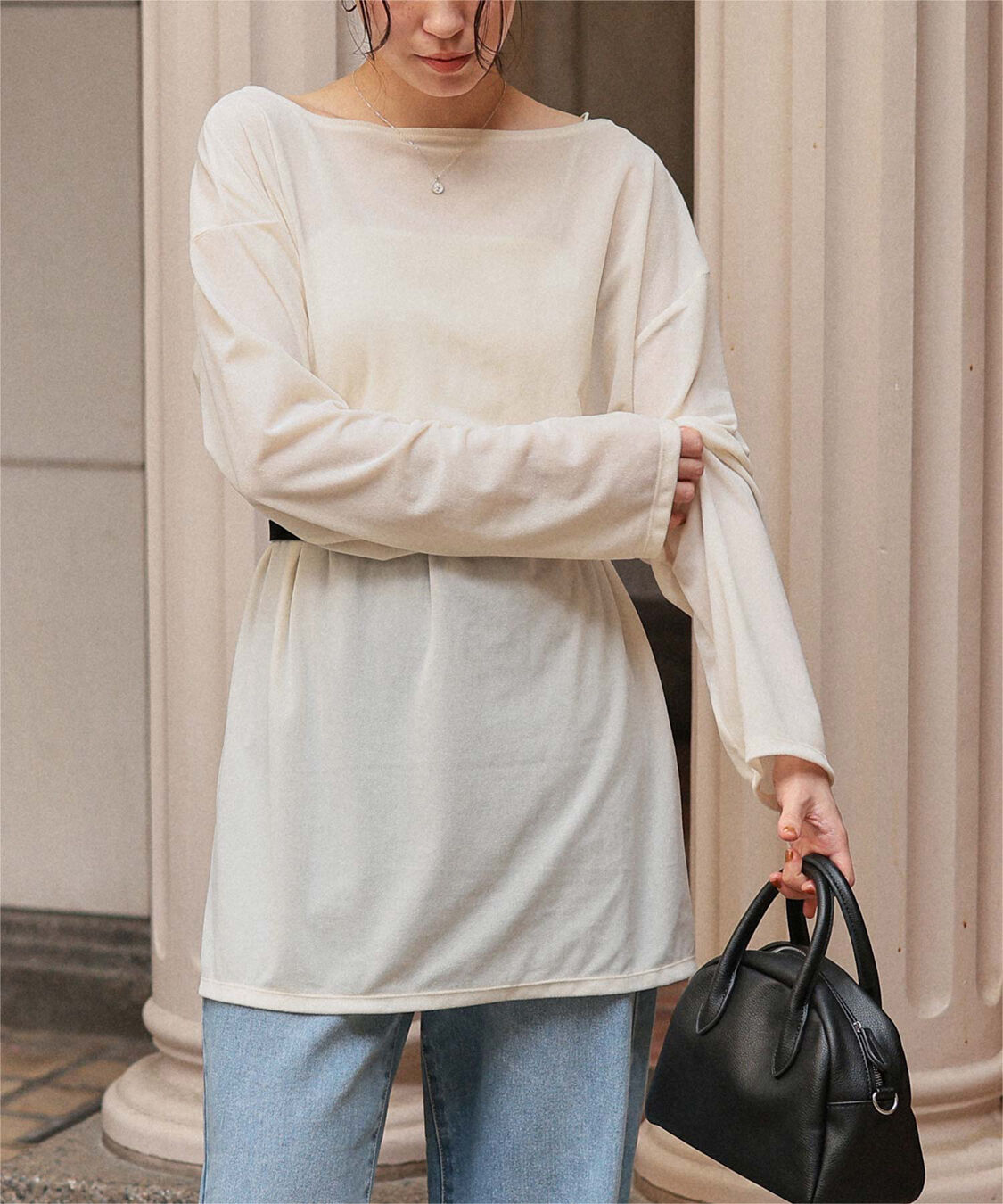 titivate「シアーベロアオーバーサイズロングTシャツ」|Tシャツ・カットソー|アイボリー