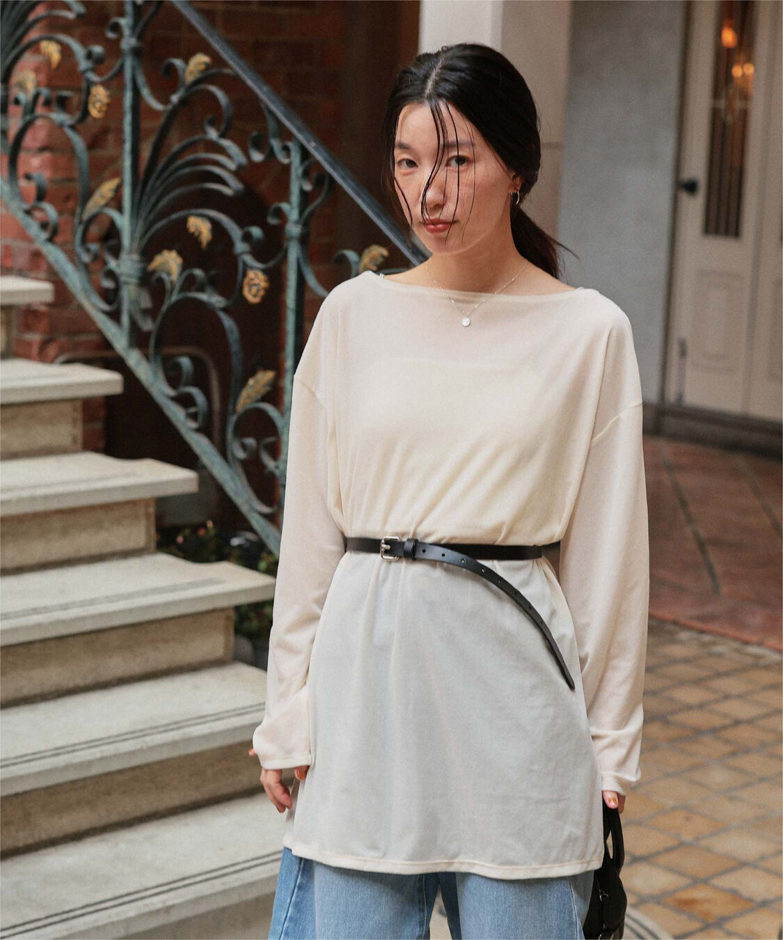 titivate「シアーベロアオーバーサイズロングTシャツ」|Tシャツ・カットソー|