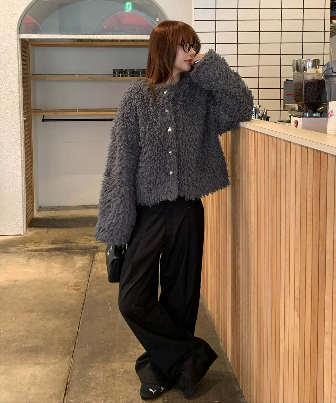 titivate「【いつきさんコラボアイテム】中綿キルティングプードルフェイクファージャケット」|ノーカラージャケット|