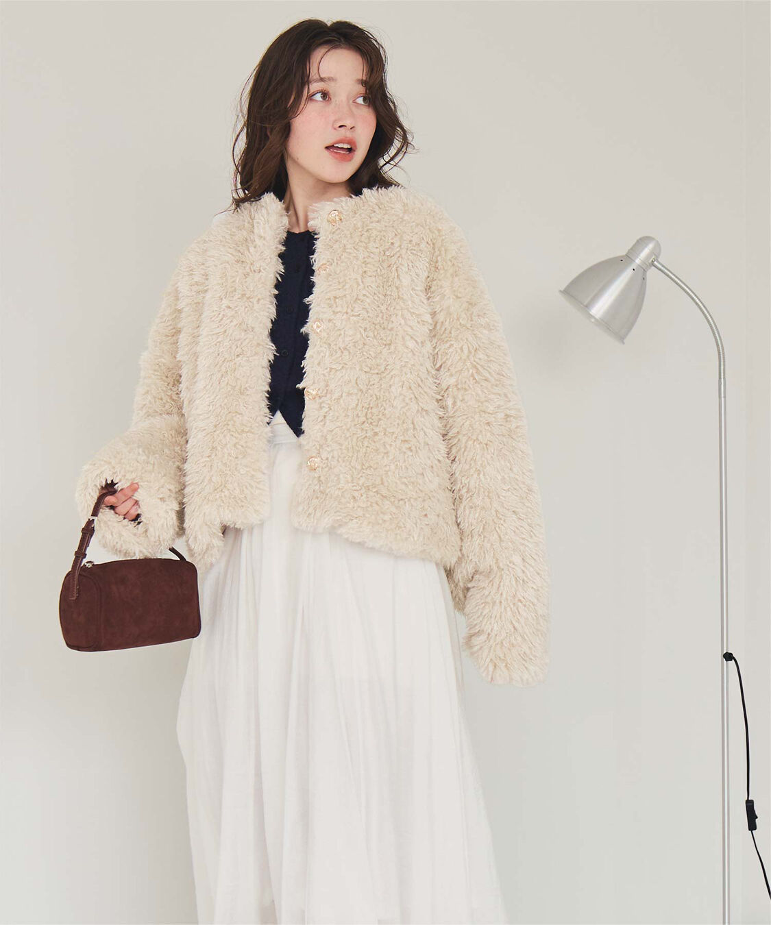 titivate「【いつきさんコラボアイテム】中綿キルティングプードルフェイクファージャケット」|ノーカラージャケット|