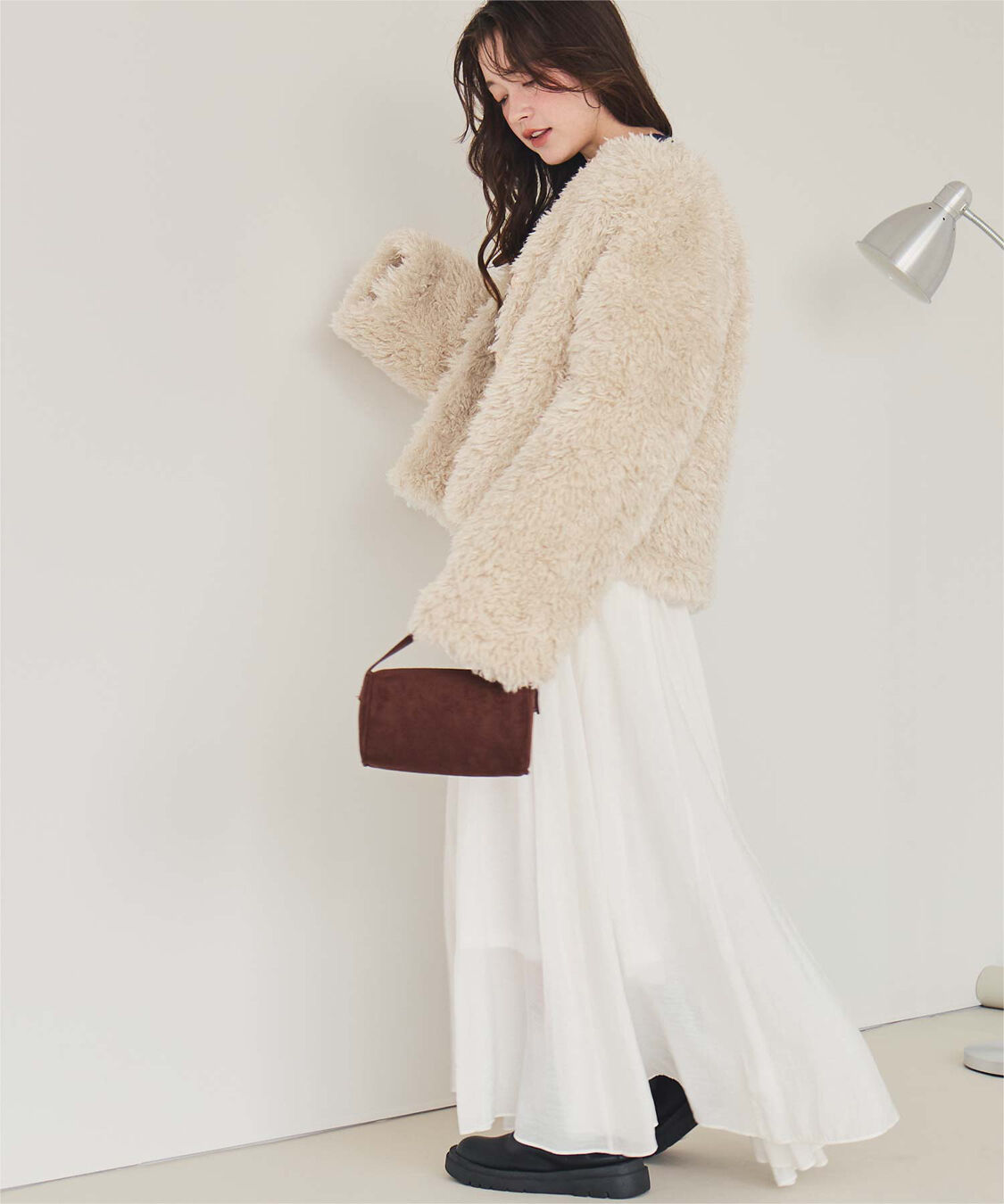 titivate「【いつきさんコラボアイテム】中綿キルティングプードルフェイクファージャケット」|ノーカラージャケット|