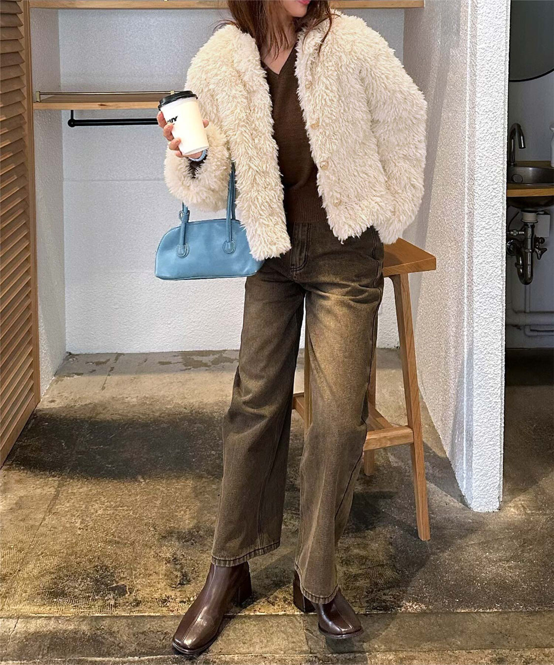 titivate「【いつきさんコラボアイテム】中綿キルティングプードルフェイクファージャケット」|ノーカラージャケット|