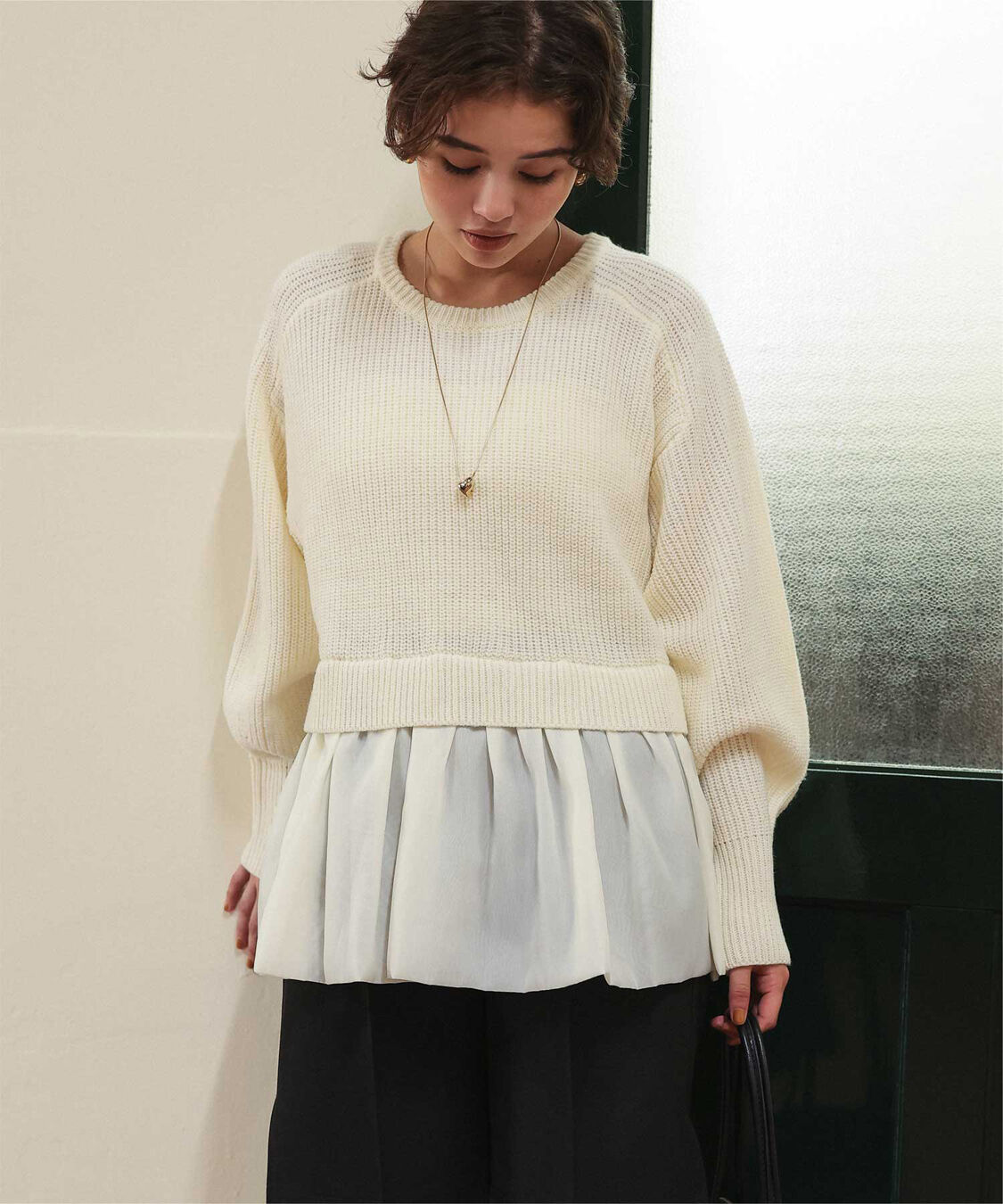 titivate「シアーペプラムドッキングニットプルオーバー」|ニット・セーター|アイボリー