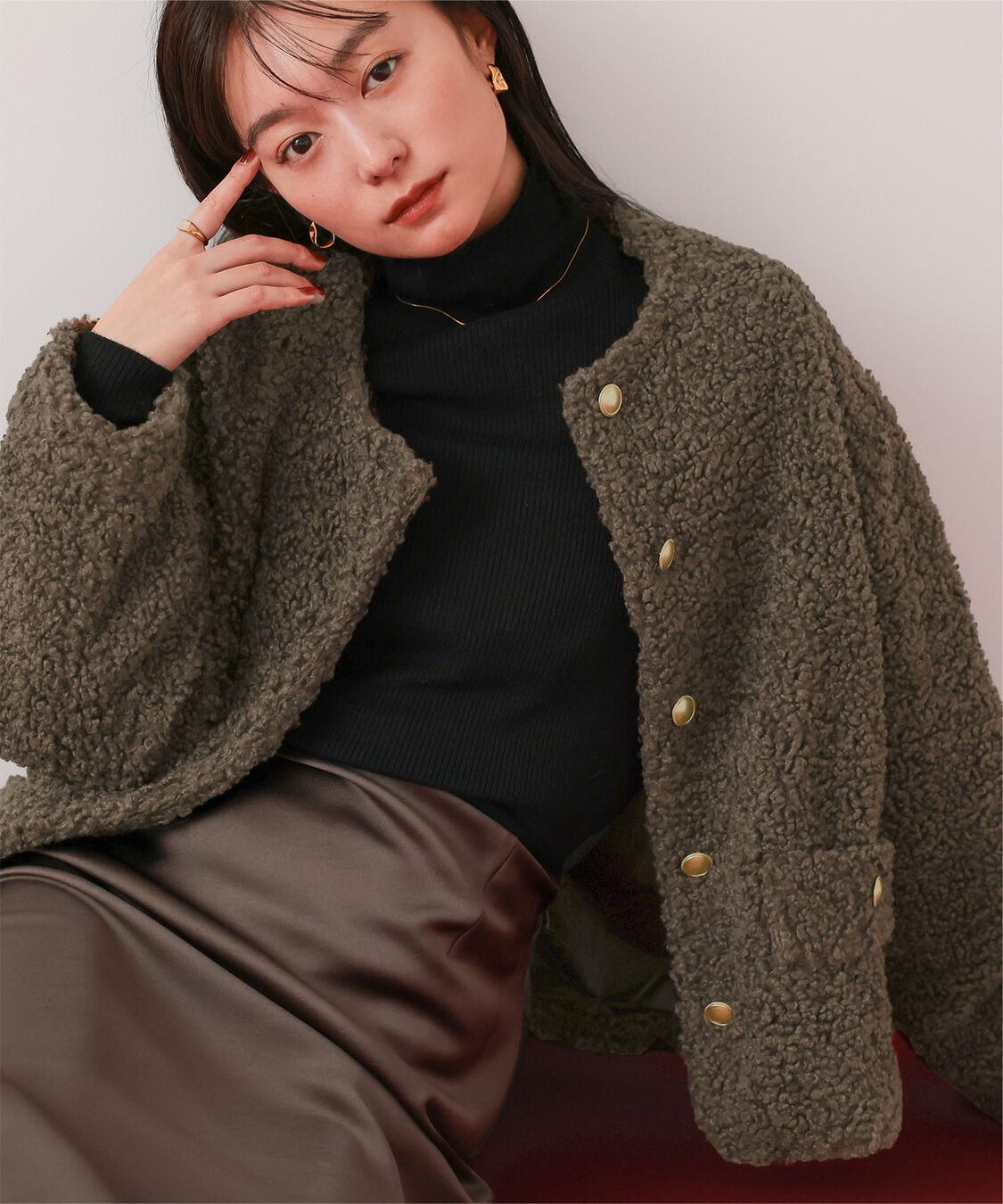 ur's「ボアノーカラーゴールド釦ジャケット」|ノーカラージャケット|