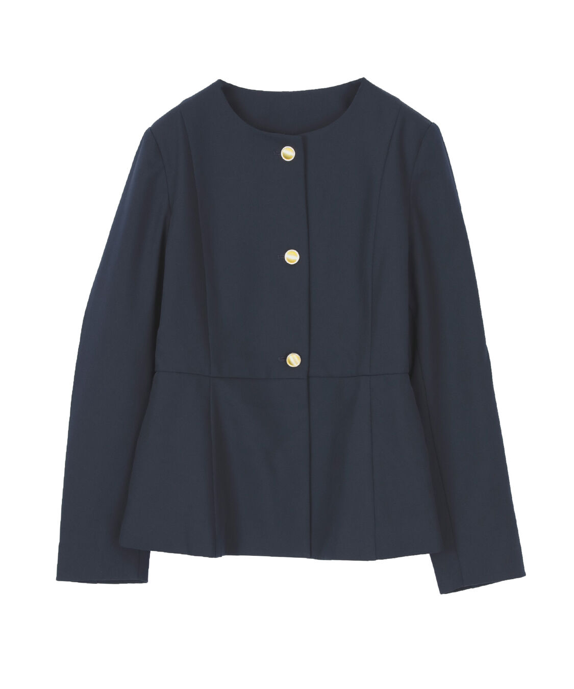 ur's「【小林有里さんコラボアイテム】美シルエットゴールド釦ペプラムジャケット」|ノーカラージャケット|
