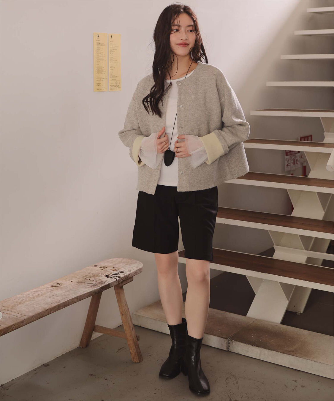 titivate「配色デザインニットコート/カーディガン」|ノーカラーコート|