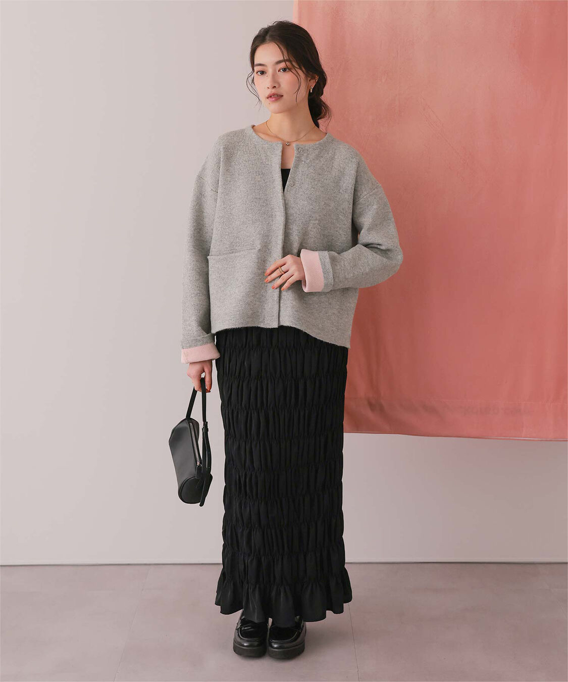 titivate「配色デザインニットコート/カーディガン」|ノーカラーコート|