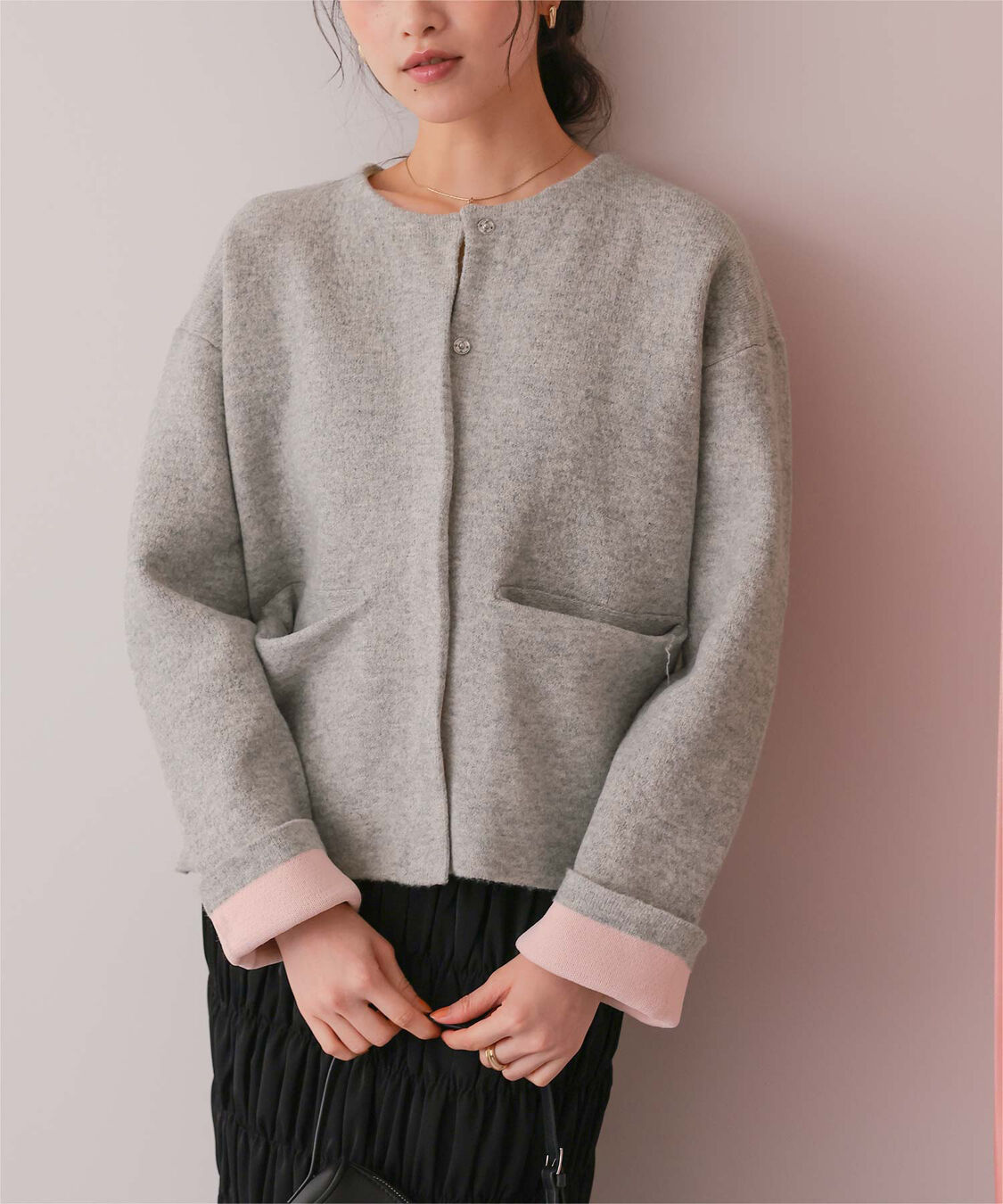 titivate「配色デザインニットコート/カーディガン」|ノーカラーコート|