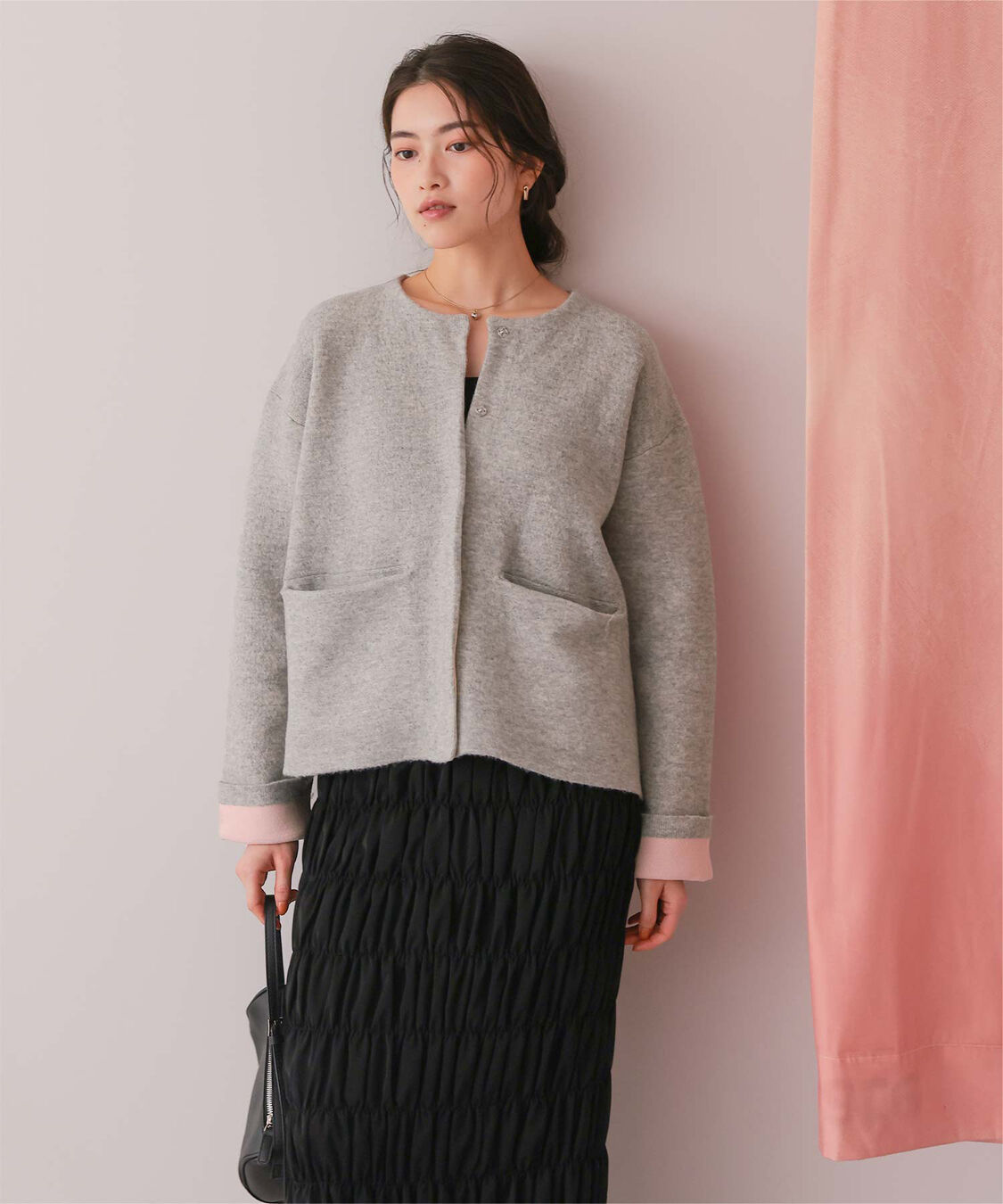 titivate「配色デザインニットコート/カーディガン」|ノーカラーコート|