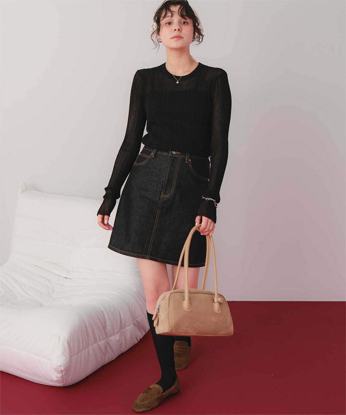 titivate「クルーネックランダムリブシアーニット」|ニット・セーター|