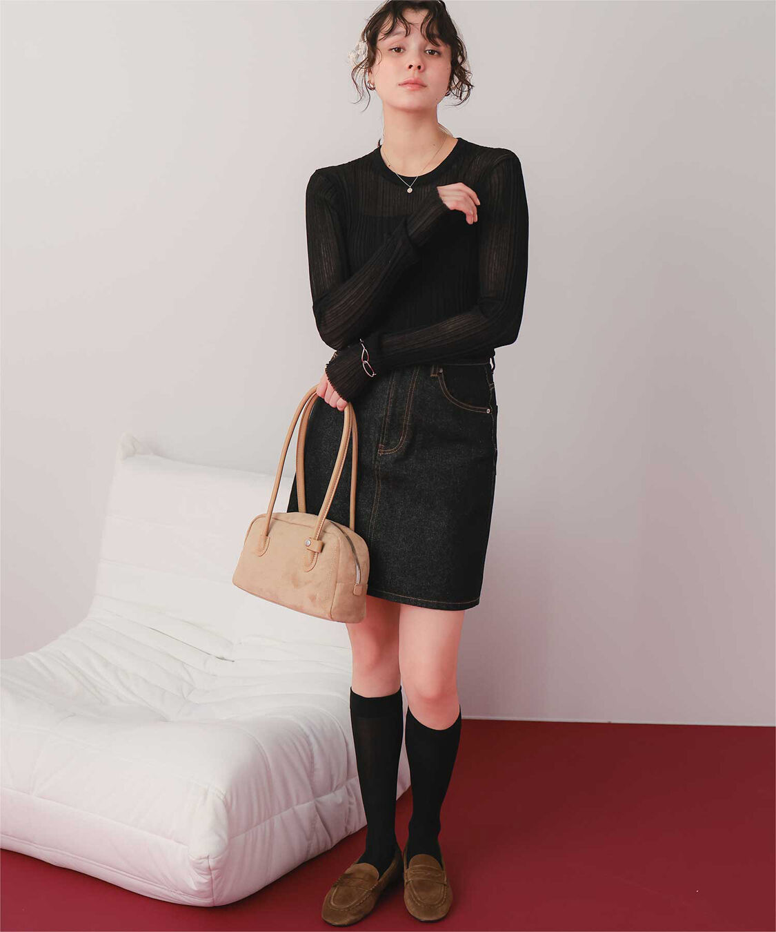 titivate「クルーネックランダムリブシアーニット」|ニット・セーター|