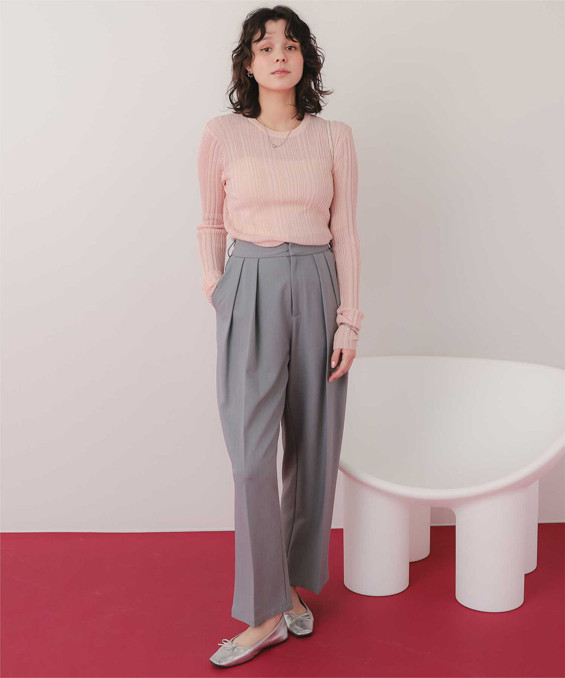 titivate「クルーネックランダムリブシアーニット」|ニット・セーター|