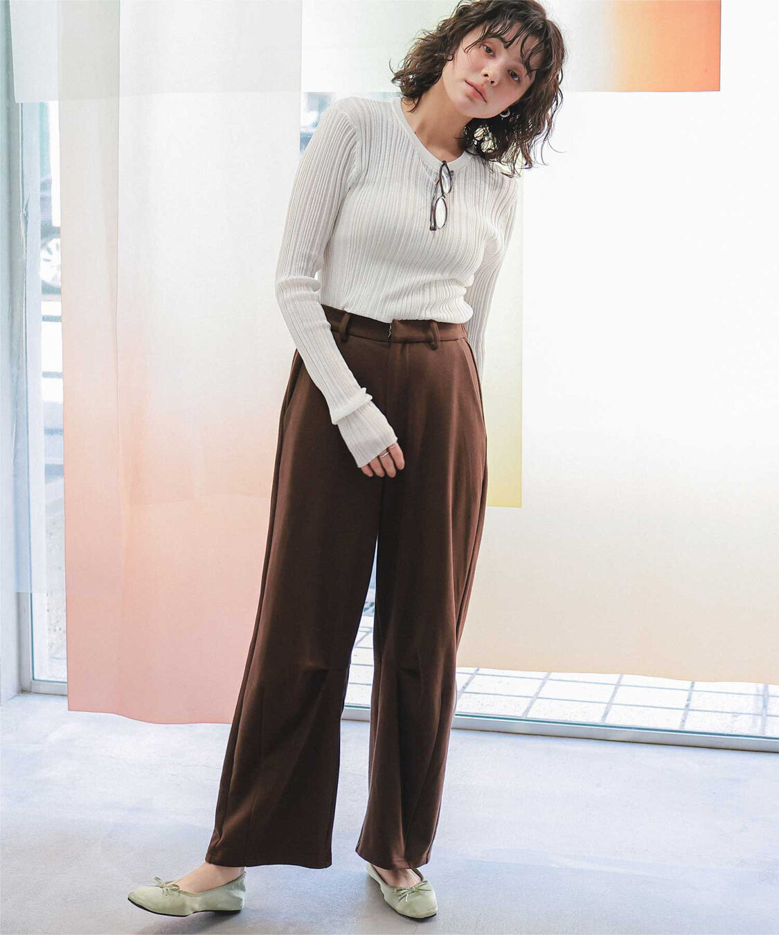 titivate「クルーネックランダムリブシアーニット」|ニット・セーター|