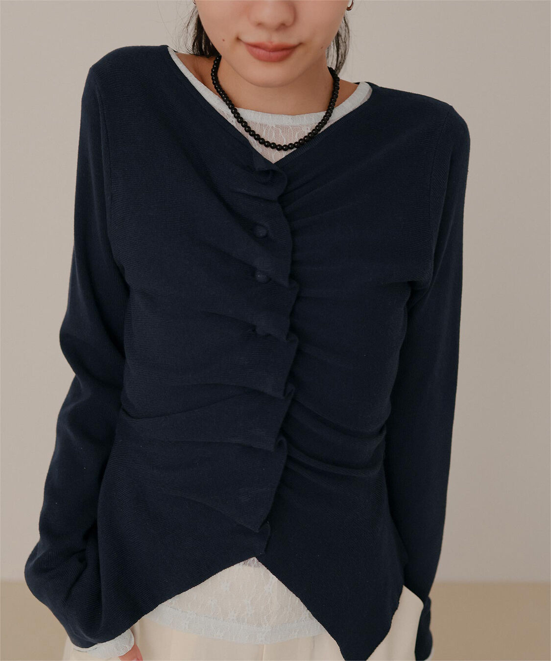 miette「フロントギャザーボタンニット」|ニット・セーター|ネイビー