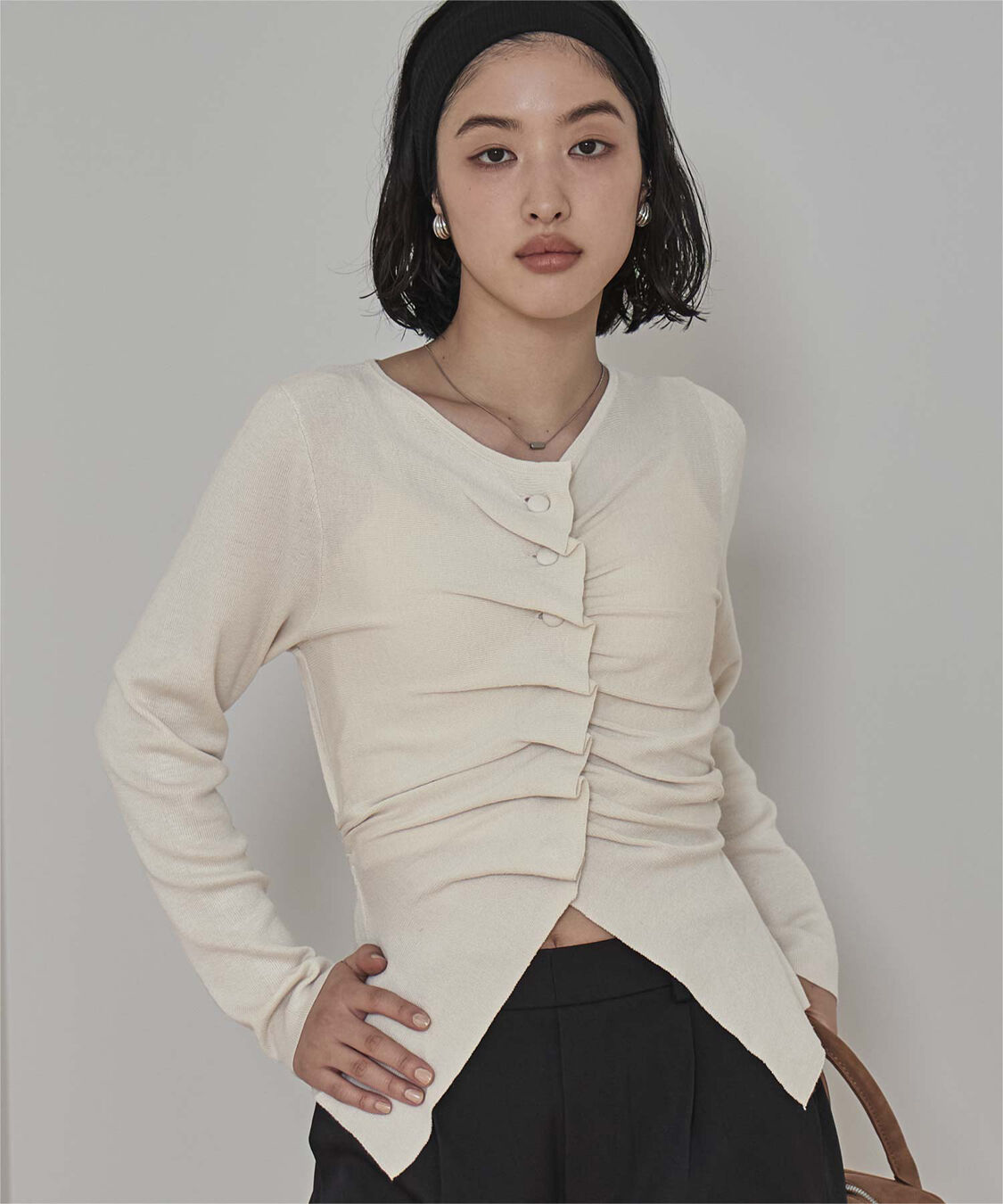 miette「フロントギャザーボタンニット」|ニット・セーター|アイボリー