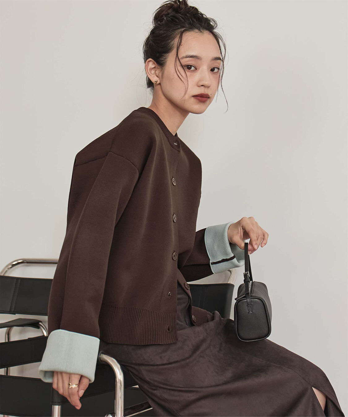 miette「バイカラーデザインニットカーディガン」|カーディガン|ブラウン