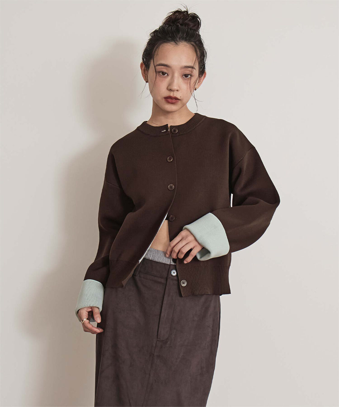 miette「バイカラーデザインニットカーディガン」|カーディガン|