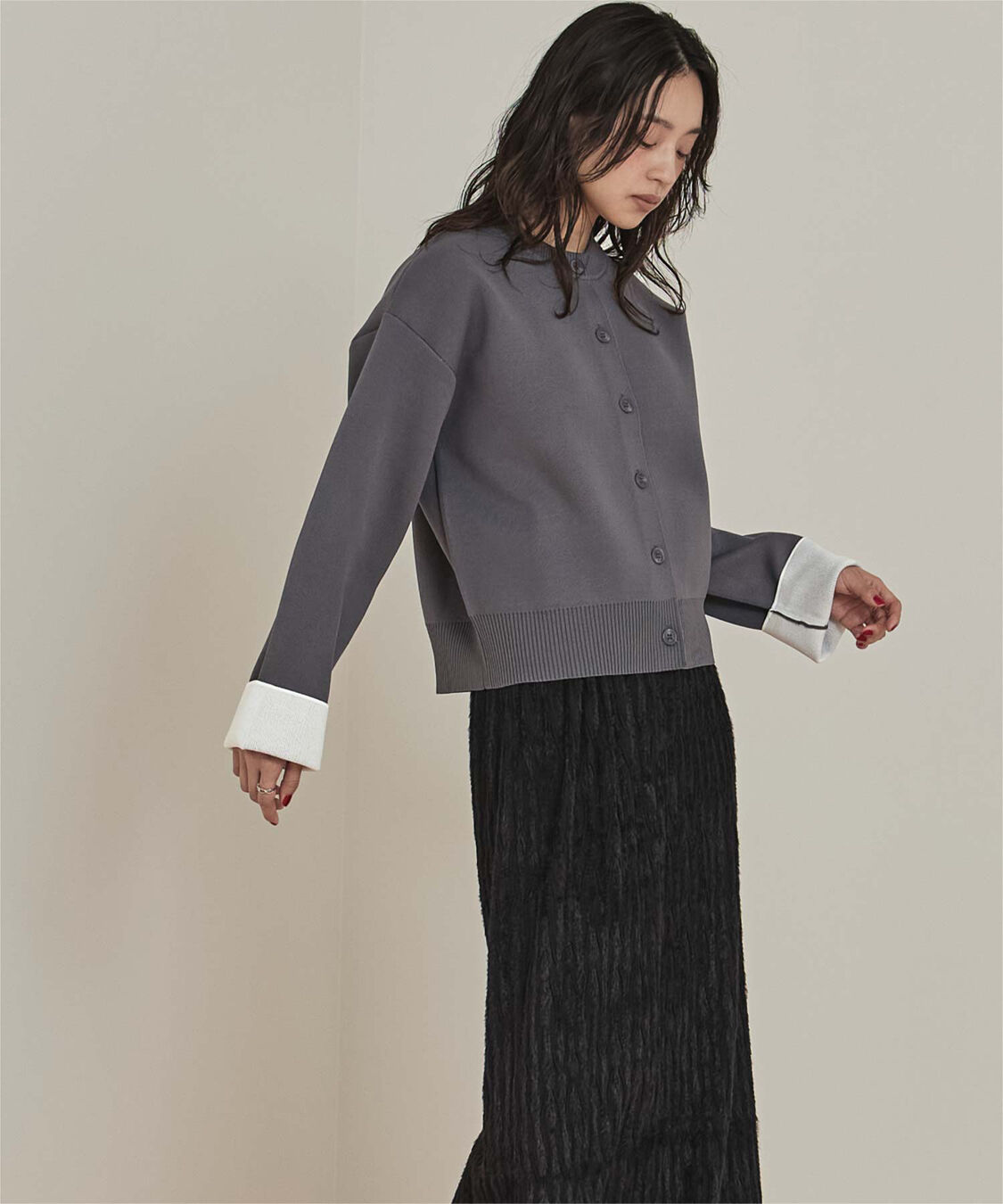 miette「バイカラーデザインニットカーディガン」|カーディガン|