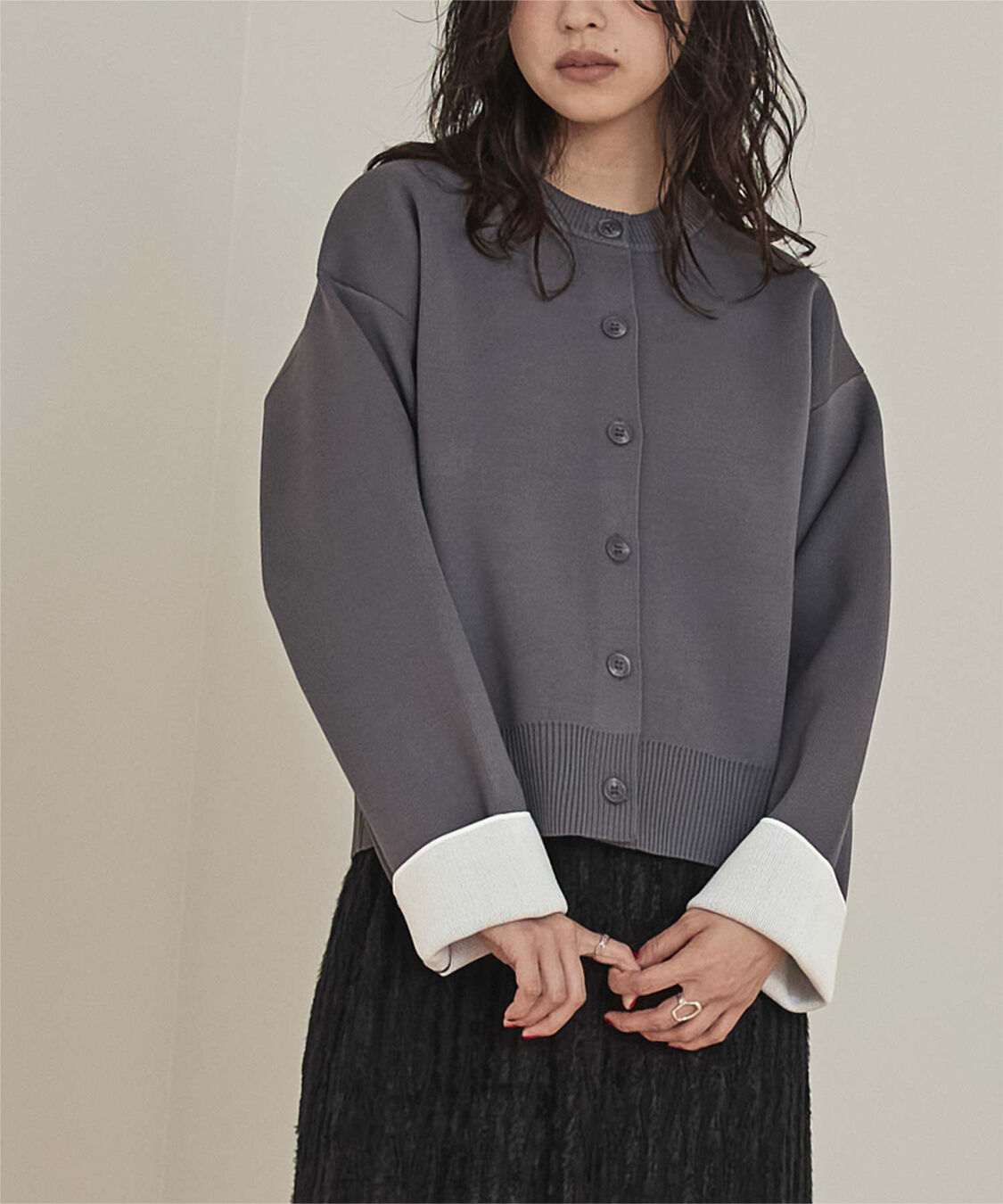 miette「バイカラーデザインニットカーディガン」|カーディガン|