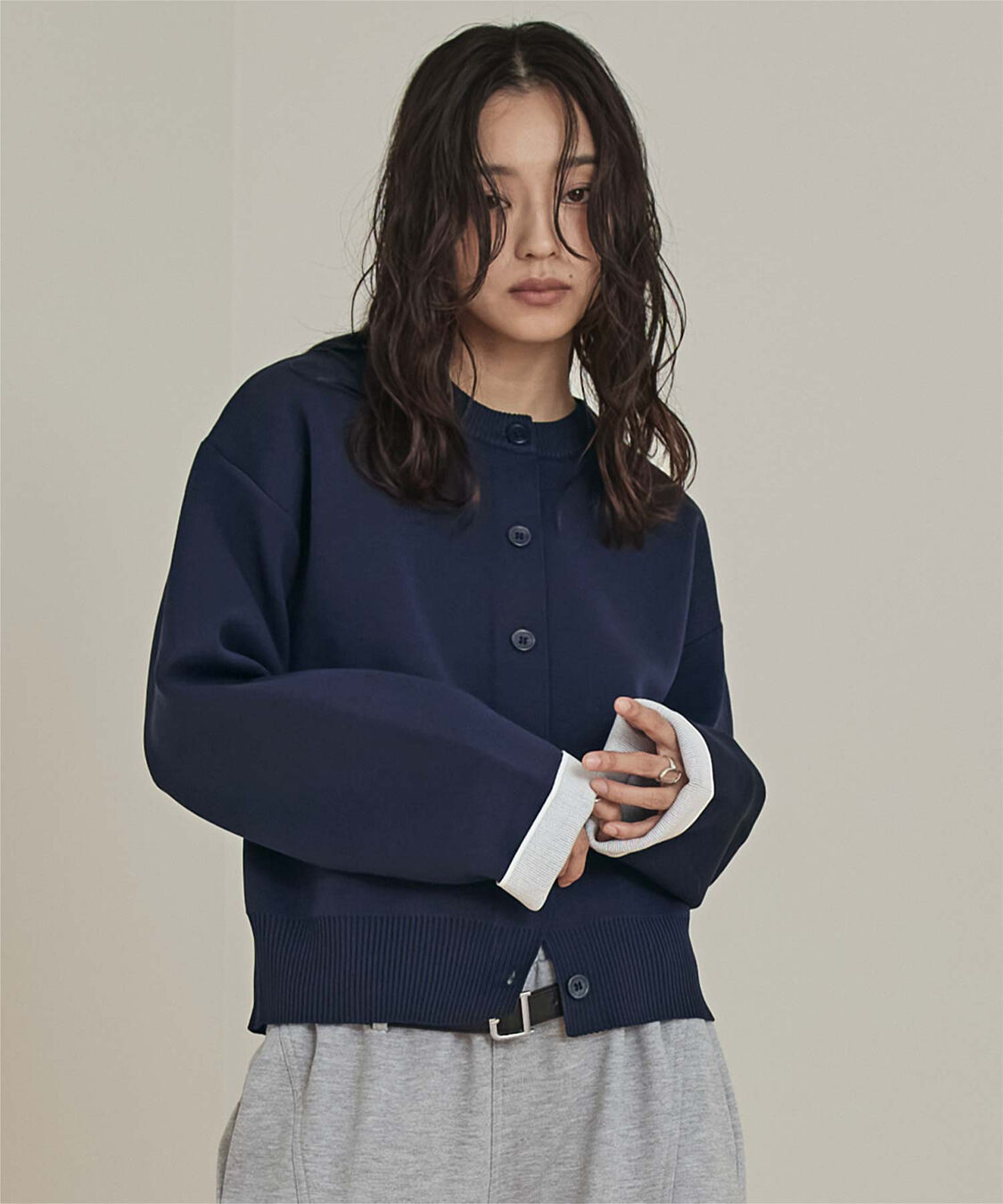 miette「バイカラーデザインニットカーディガン」|カーディガン|ネイビー