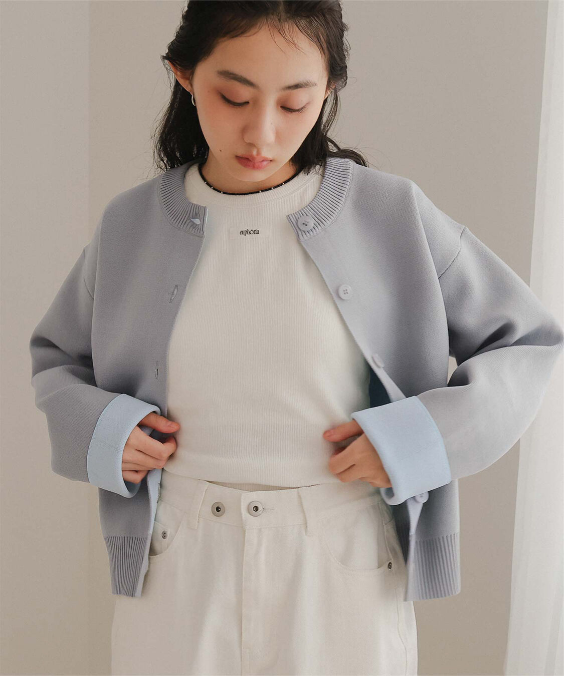 miette「バイカラーデザインニットカーディガン」|カーディガン|