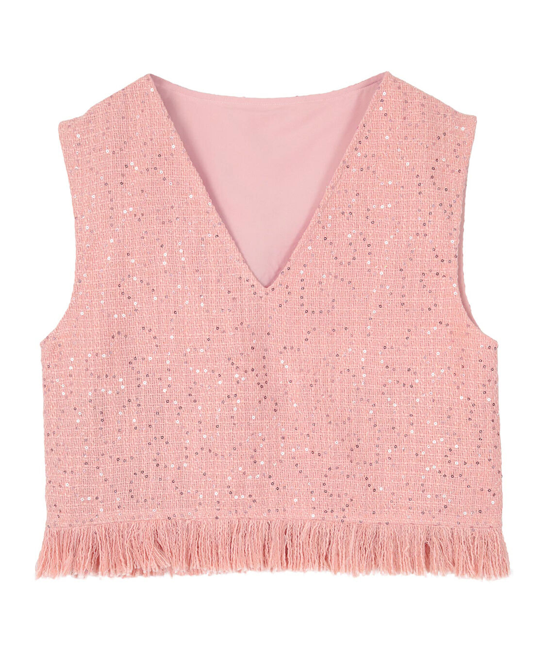 miette「スパンコールツイードフリンジショートベスト」|ベスト・ジレ|