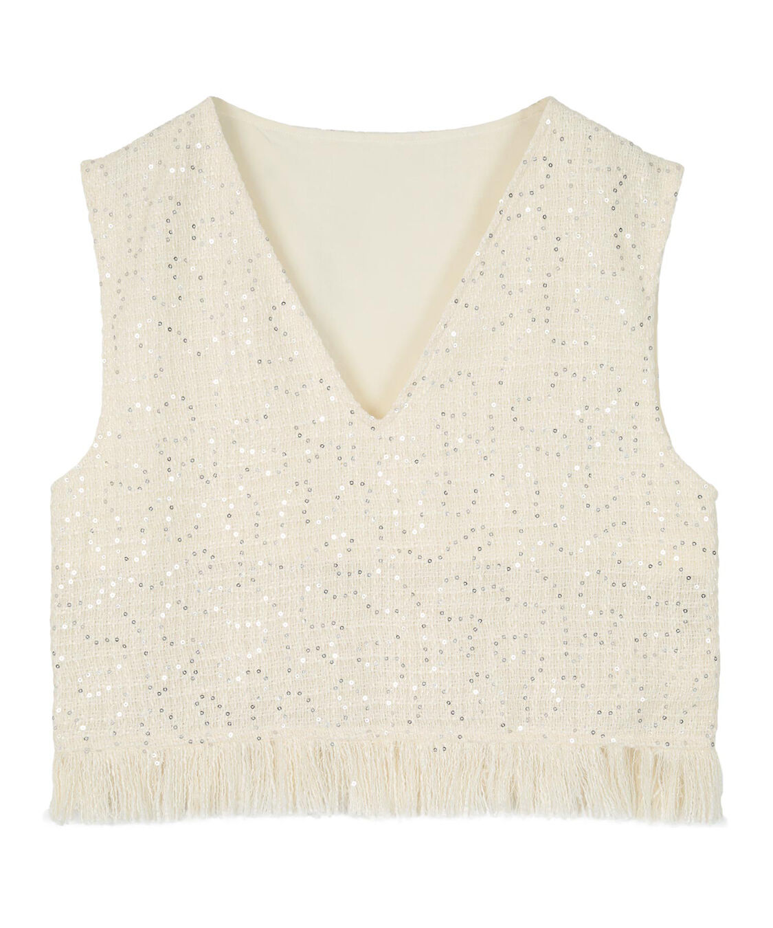 miette「スパンコールツイードフリンジショートベスト」|ベスト・ジレ|