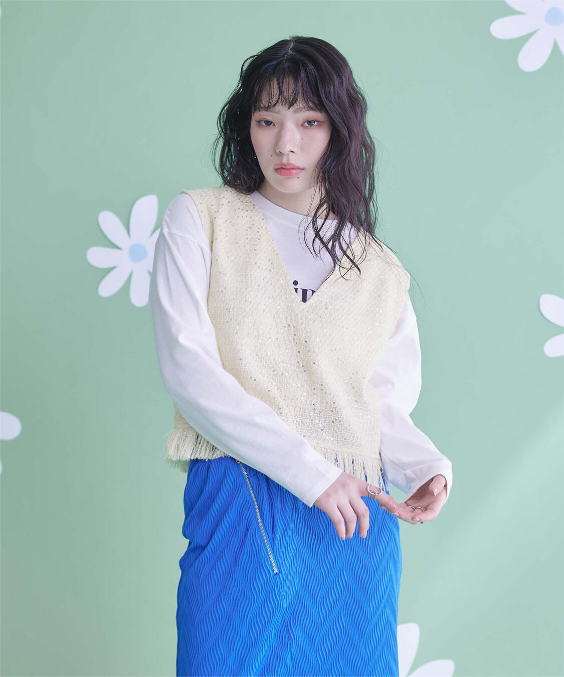 miette「スパンコールツイードフリンジショートベスト」|ベスト・ジレ|