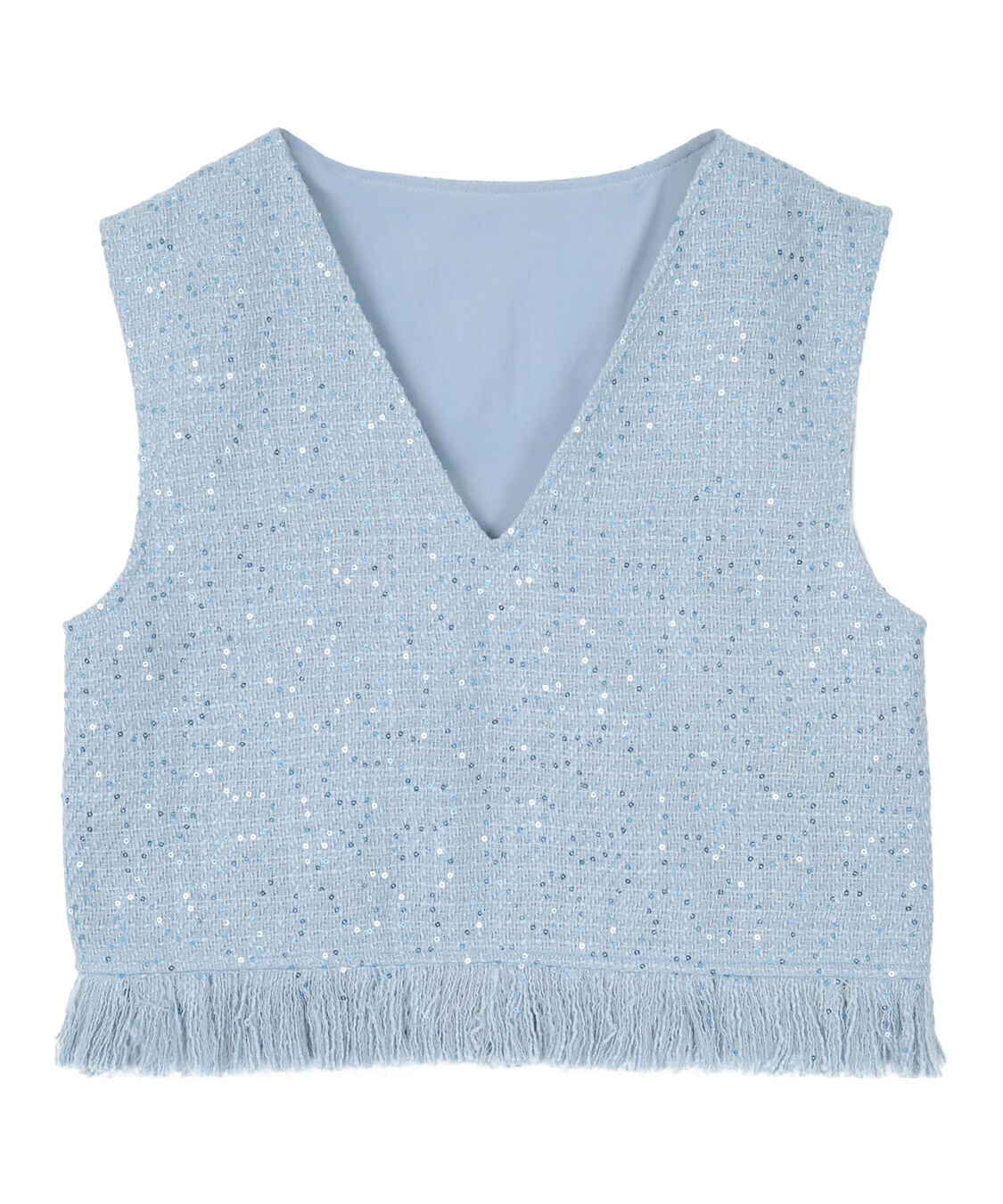 miette「スパンコールツイードフリンジショートベスト」|ベスト・ジレ|