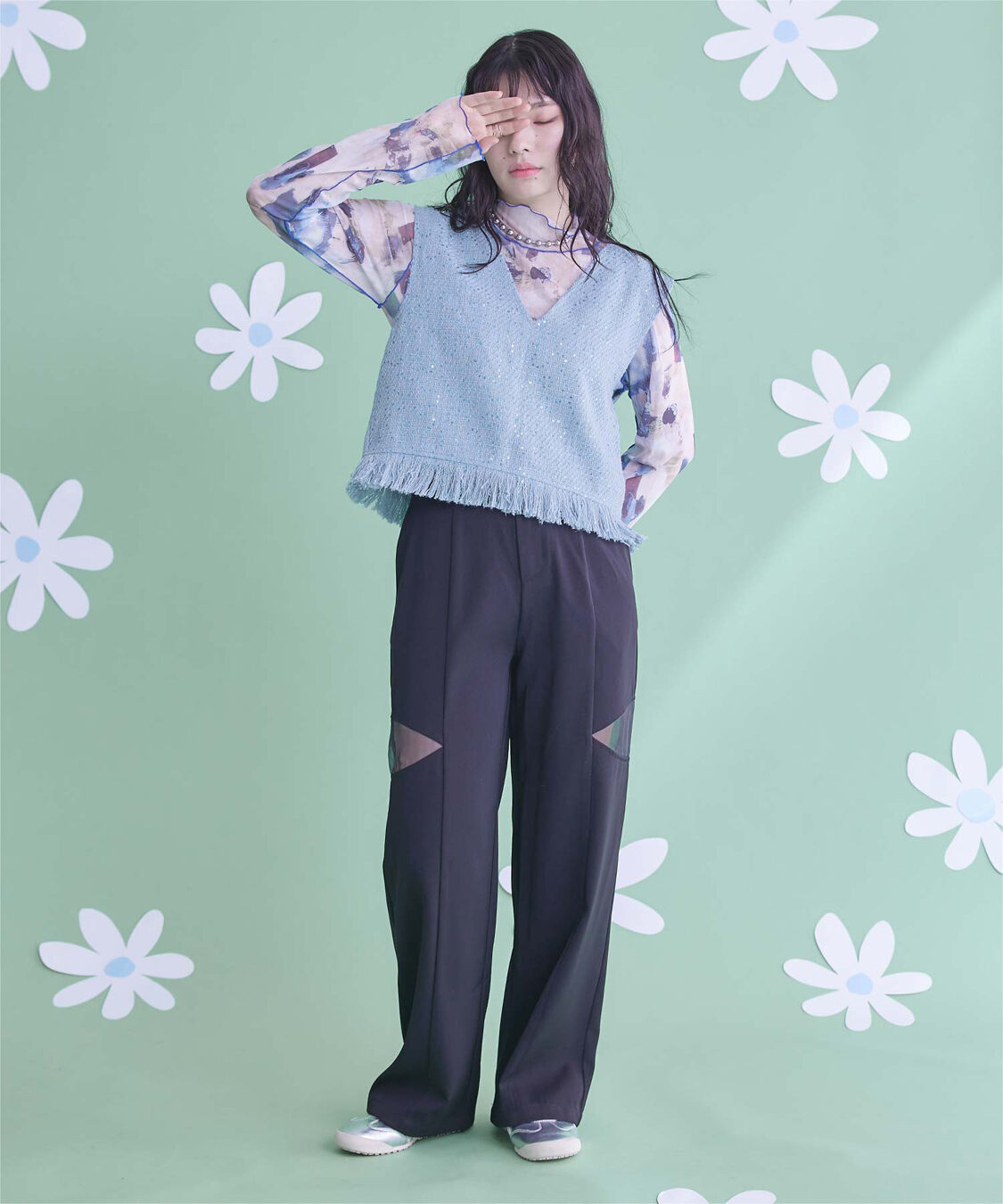 miette「スパンコールツイードフリンジショートベスト」|ベスト・ジレ|