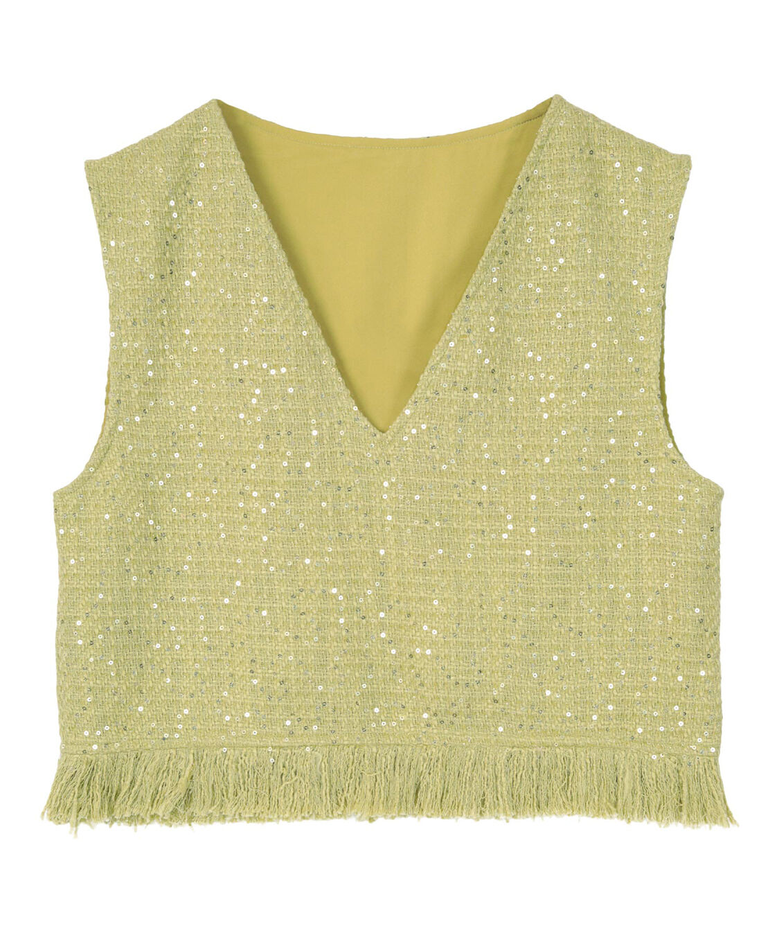 miette「スパンコールツイードフリンジショートベスト」|ベスト・ジレ|