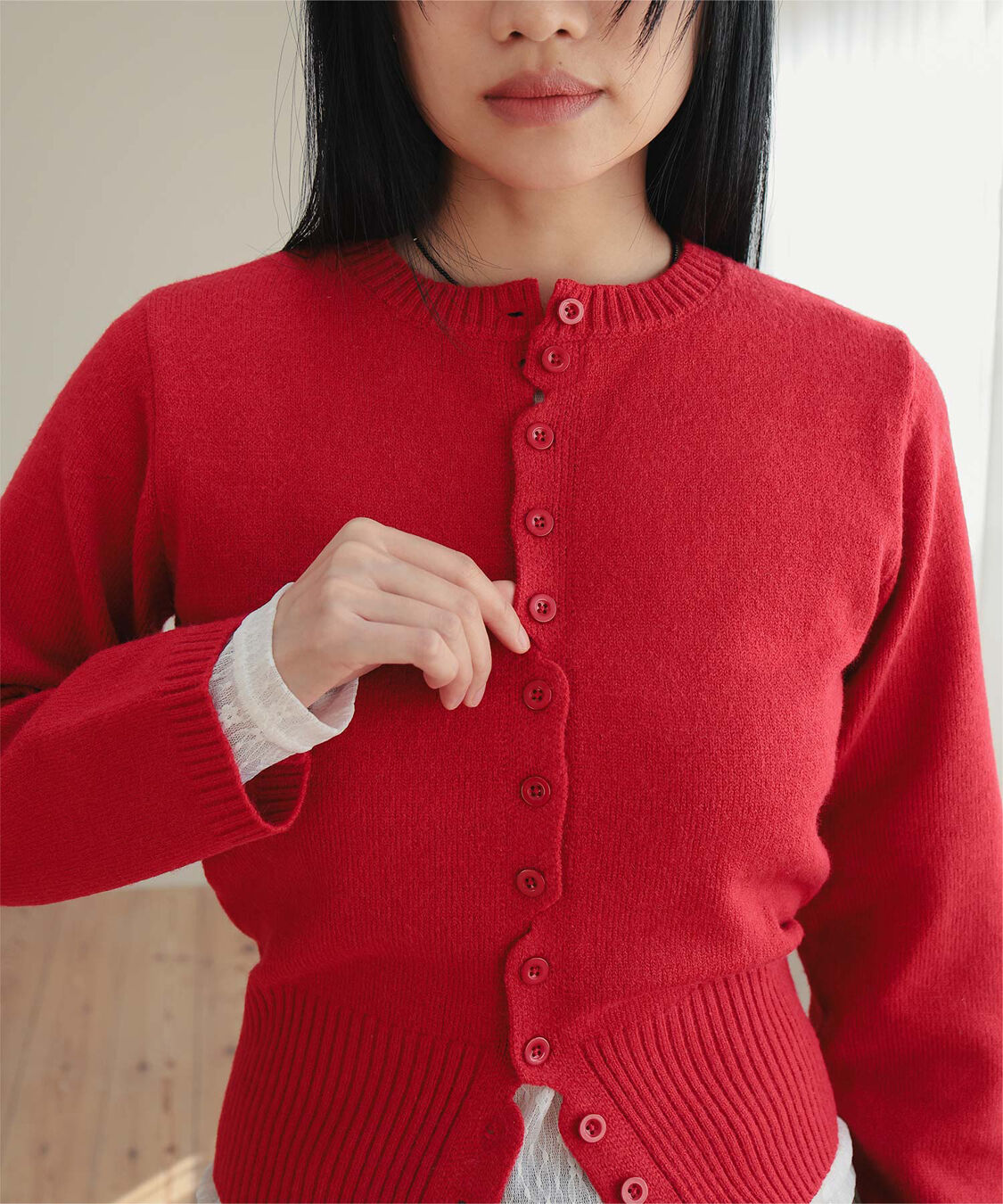 miette「メニーボタンニットカーディガン」|ニット・セーター|レッド