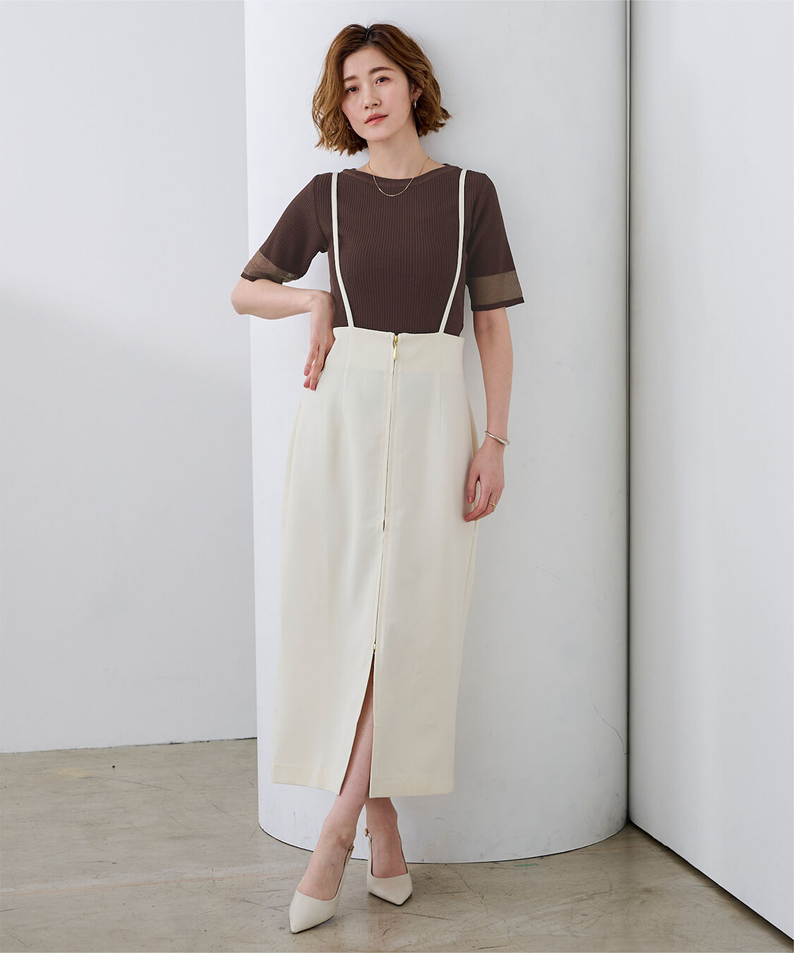 ur's「袖口シアー5分袖リブニット」|ニット・セーター|