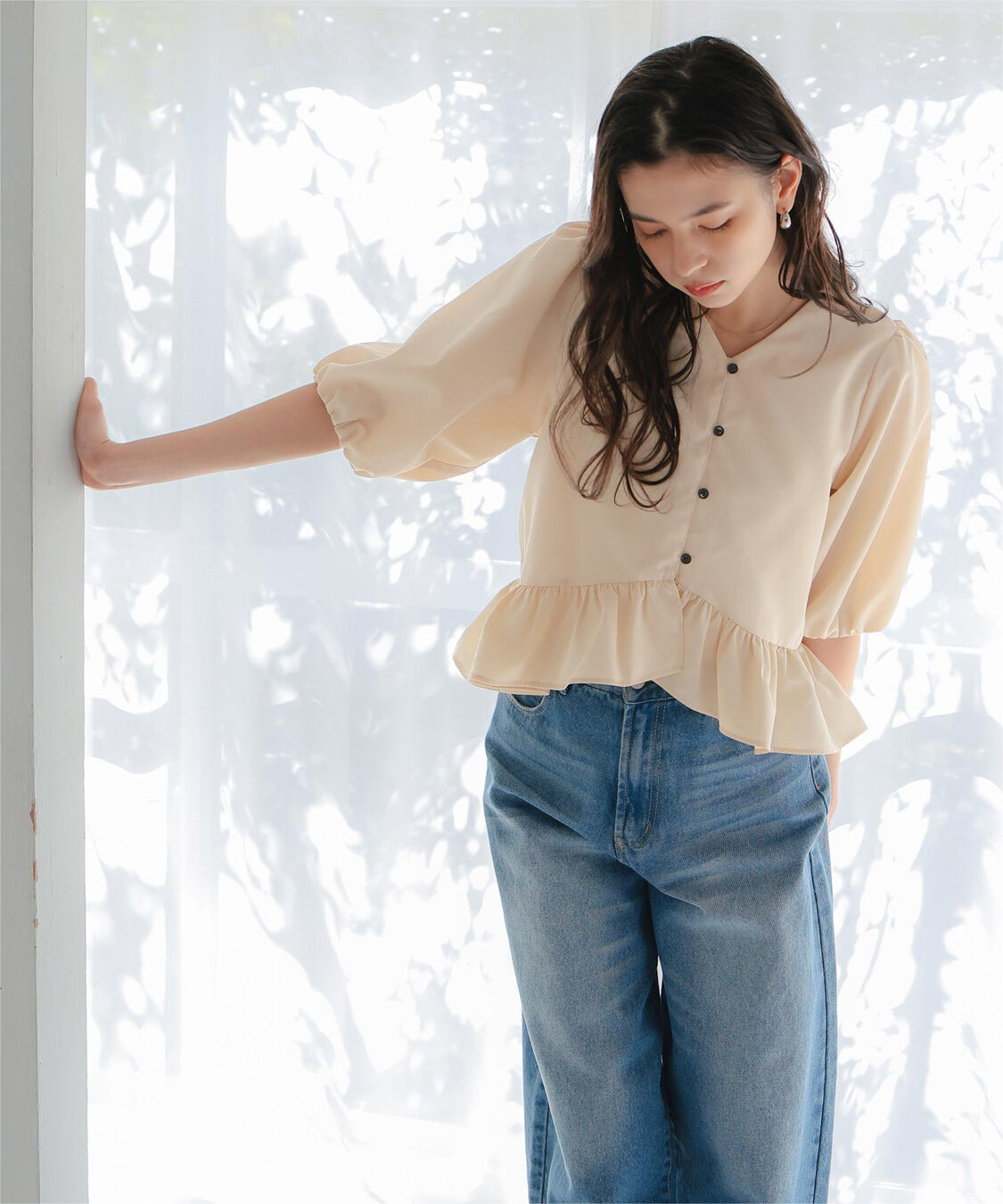 titivate「ペプラムギャザーパフスリーブブラウス」|シャツ・ブラウス|