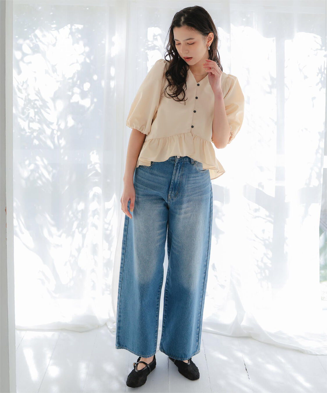 titivate「ペプラムギャザーパフスリーブブラウス」|シャツ・ブラウス|