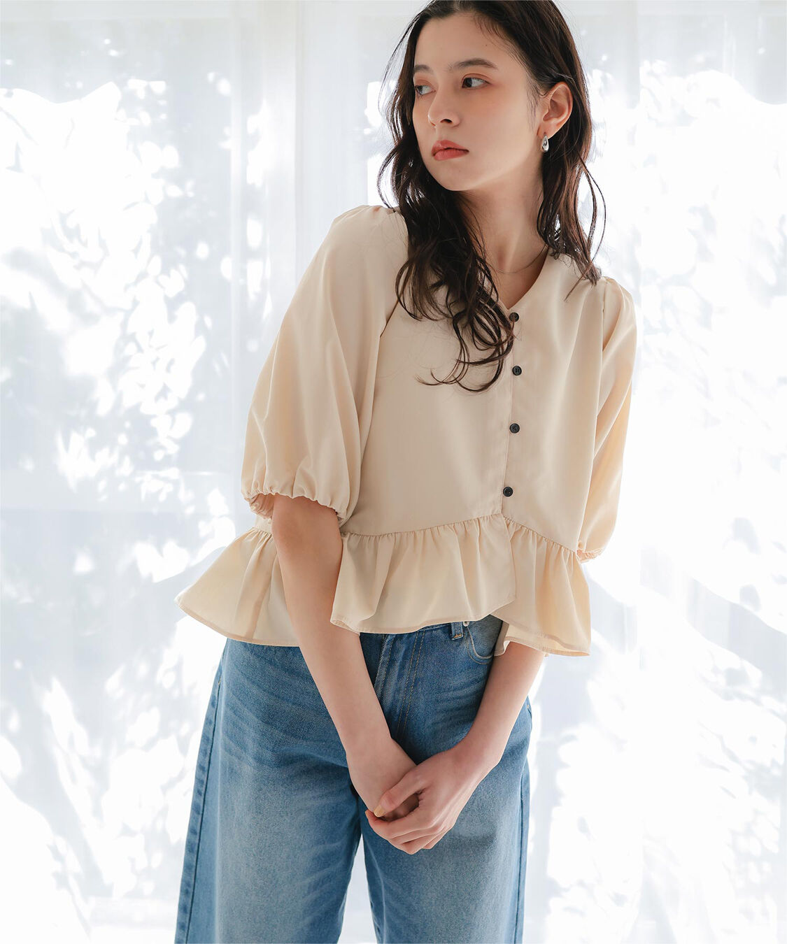 titivate「ペプラムギャザーパフスリーブブラウス」|シャツ・ブラウス|