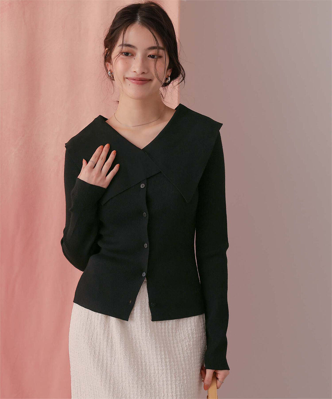 titivate「UVケア/抗ピルビッグカラーリブニット」|ニット・セーター|ブラック