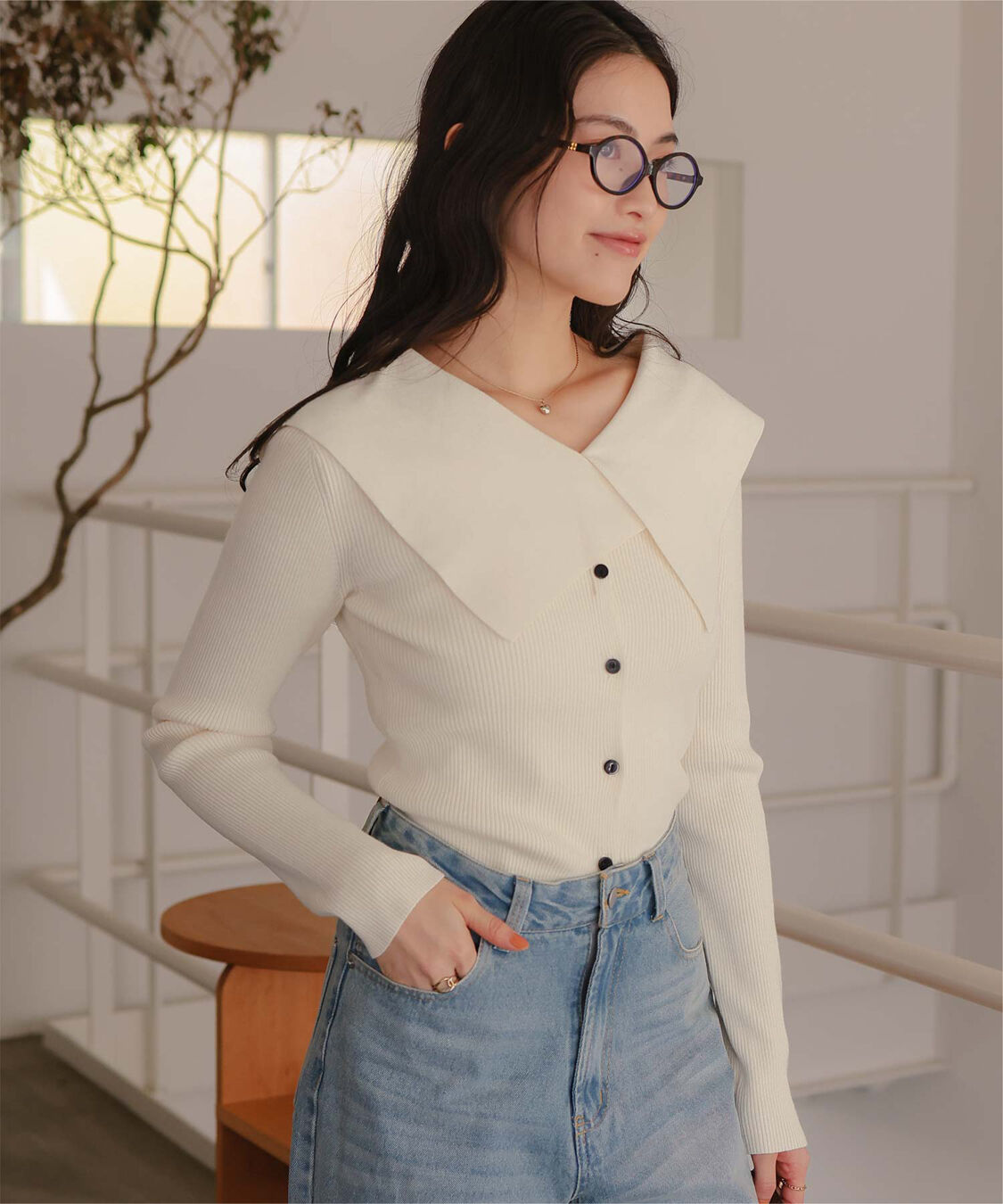 titivate「UVケア/抗ピルビッグカラーリブニット」|ニット・セーター|アイボリー