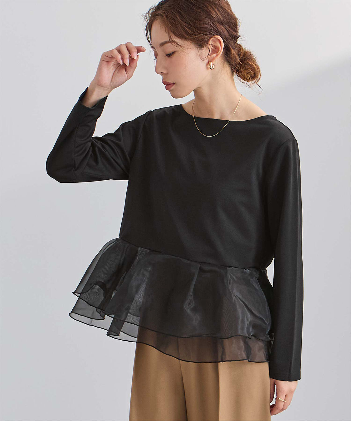 ur's「チュールドッキングペプラムプルオーバー」|Tシャツ・カットソー|ブラック