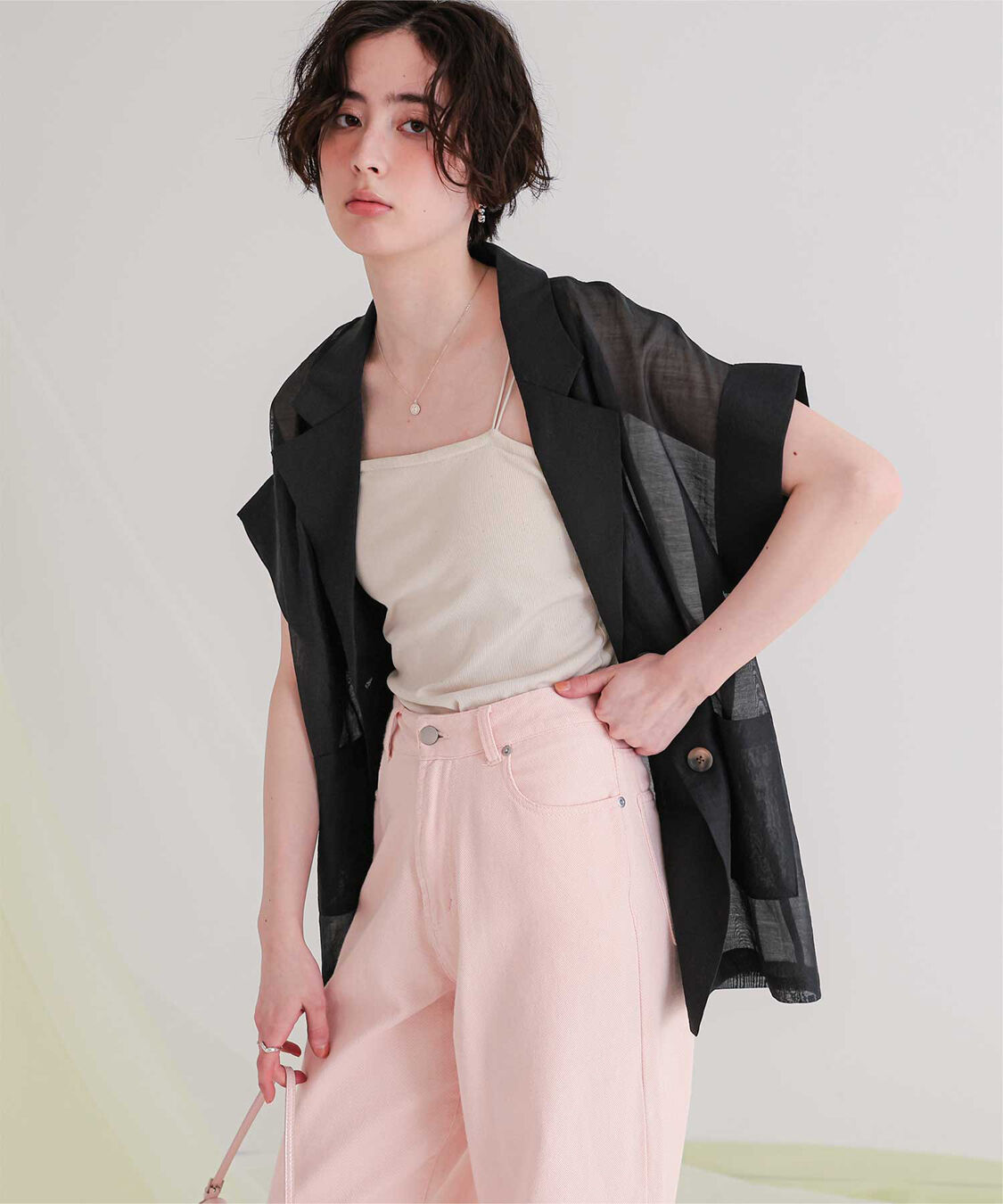 titivate「シアーハーフスリーブジャケット」|テーラードジャケット|ブラック