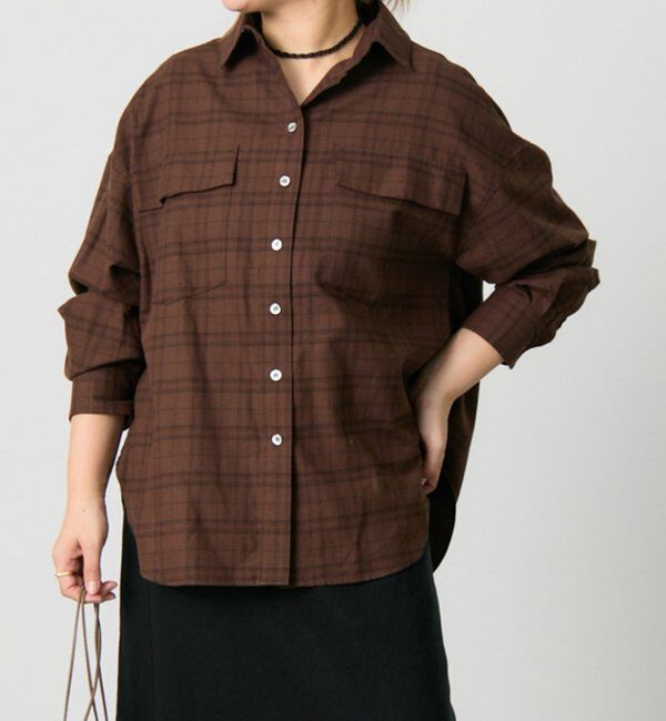  「ダブルポケット起毛チェックシャツ」|シャツ・ブラウス|ブラウン