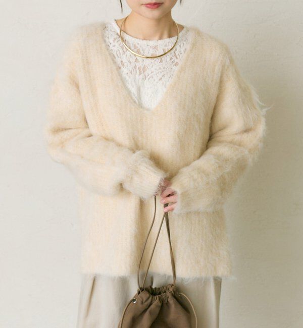  「起毛Vネックニットプルオーバー」|キャミソール|