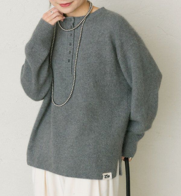  「【25th】FOX混ヘンリーネックニット」|ニット・セーター|グレー