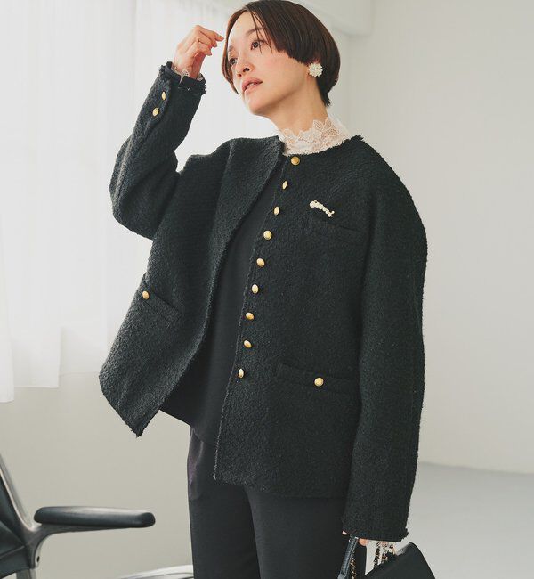  「アソートツィードノーカラージャケット」|テーラードジャケット|